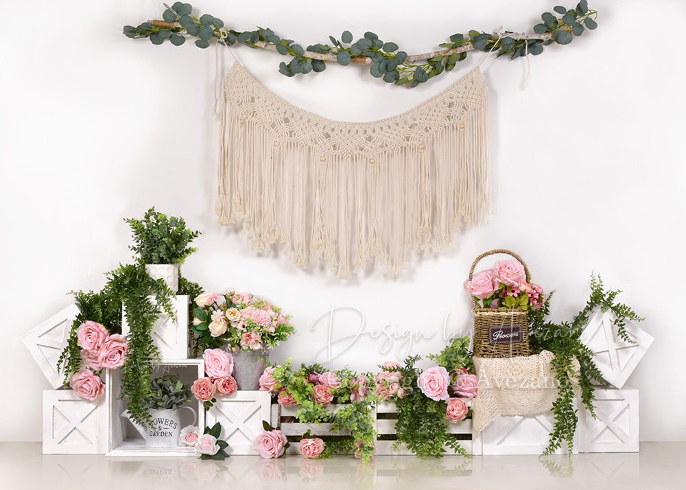 Avezano Boho Tassel Charm Flowers Spring Photography Backdrop-Backdrop-Avezano-03-5x3ft/1.5x1m-AVEZANO